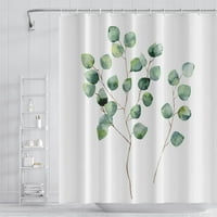 Zeleni eukaliptus napušta tuš zavjesu za kupaonicu apstraktne grane lišća bijele zavjese za tuširanje