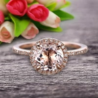 Okrugli rez 1. Carat morganitni angažman prsten za vjenčani prsten na 10k Rose Gold Halo Art Deco Godišnjički