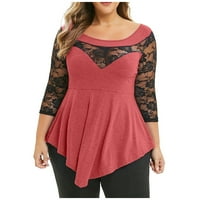 Sewvnm Fashion Plus Veličina Žene Solidna cvjetna čipka asimetrična tri četvrtine vrhova bluza na klirensu