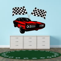 Sportski zidni naljepnici za dječake Spavaća soba - Speedy Racing Car zastava automobila Diy & Creativetiony