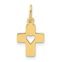 14k žuti zlatni polirani križ sa privjeskom za srce