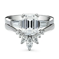 Sterling srebrni 3-kamen vjenčani prstenovi smaragdni rez kubični cirkonijski CZ 7-kameni prsten za