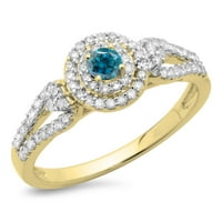 0. Carat 18k žuti zlatni okrugli rez bijeli i plavi dijamantski dame Split Shank Vintage Style Bridal