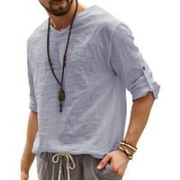 Jsaierl muške pamučne platnene majice s dugim rukavima Ljeto casual v izrez Majice u boji modna hipi