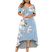 Miayilima Mini haljine za žene plus veličine Žene Ležerne prilike hladno rame Boho cvijet Ispis duga