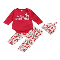 Dojenčad božićne odjeće za djevojčice pismo pisma s dugim rukavima + pantalone + kapice