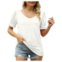 Žene ljetne vrhove kratki rukav čvrsta blusa casual ženske majice posade bijele 2xl