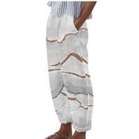 Capri pantalone za žene Stretch, ženske pamučne posteljine hlače elastične visokog struka udobne labave