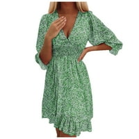 Ženski najviši povremeni modni kratki rukav V Clofton cvjetna plastična haljina od kofena, zelena, m
