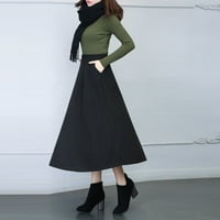 Ruffle suknja Žene zimska vintage visoki elastični struk Line na pletene vune midi suknje Lady suknje