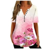 Ženski labav cvjetni vrh i bluza V izrez kratkih rukava s kratkim rukavima Jedinstveni rastezljivi tunički
