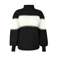 Riforla Žene Ležerne prilike u boji Srednja visokog ovratnika Kontrast Kontrast Knez džemper Dugi rukavi Gornji džemper Ženski pulover džemper crni m