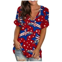 Ženski ljetni vrhovi Ležerni modni kratki rukav V rect majica na majici narezinu Američka zastava Ispis