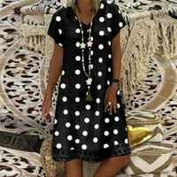Roliyen Moda Žene Haljine Casual Loose Polka Dot Print Colorblock Haljina kratkih rukava V-izrez