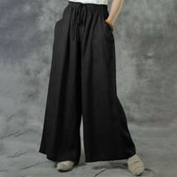 Tawop ženska modna ljetna čvrsta povremena džep elastična struka duge hlače pantalone pantalone vitamini