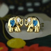 14K Real Yellow Gold Elephant CZ Stud minđuša za žene Dječji vijak za djecu Naušnice za rođevine Stud