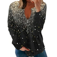 HomenesGenics Crna jakna Ženski dugi rukav tiskani zip okrugli vrat majica s dugim rukavima TOP bluza