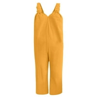 Paille Womens Jumpsuits V izrez duge hlače bez rukava rukavice bez rukava harem pant žuta 4xl
