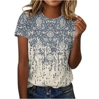 Camland Womens Ljetni vrhovi Trendy Fashion Boho tiskani plus veličina majica kratkih rukava bluza okrugli