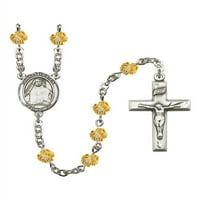 St. Edith Stein Srebrna krunica od novembra žuta vatre Polirani perle Crucifi Veličina medaljine šarm