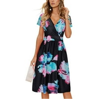 Ležerna haljina za žene s kratkim rukavima cvjetna tiskarska plaža Maxi Labava haljina