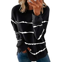 Youmoao Ženska čišćenje dukseva za žene Jesen modni casual crewneck dugi rukav pulover Stripe Side Split