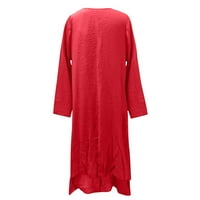 Daznico Žene Ležerne prilike sa punom rukom, okrugla vrat dugih rukava nepravilna labava duga haljina ženske ljetne haljine crveni xl