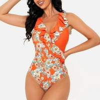 Puawkoer Womens Ljetni kupaći kostim cvjetni rufff bez kostim kupaćim kostimima bikini crni bandeau bikini Žena Visoki struk bikini