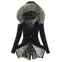 Haxmnou Women Plus sizenski kaput rever ovratnik dugih rukava Vintage zgušnjana kaput jakna topla kapuljača