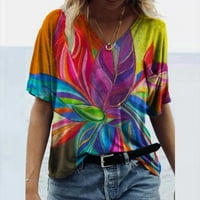Aoochasliy majice za žene Grafički klirens Trendy Dame Ljeto cvjetno tiskovina kratkih rukava majica