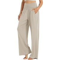 Ženske hlače široke noge visokog struka joga joggers lounge dukseri sa džepovima dame lagane fit pidžama