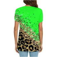 Caveitl majice za žene Trendy, modni ženski ljetni V-izrez kratkih rukava za ispis casual bluze Green,