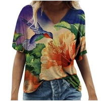 T majice za žene trendovske scenske okrugle veličine vrhova Plus cvijeća ispis bluza ženske majice