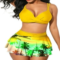 Sexy Dance Women Tankini Set V izrez Bikini kupaći kostim cvjetni ruffles kupaći kostim Yellow Tag 2xl
