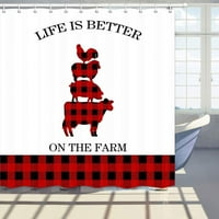 Seoska kuća tkanina za zavjese sa tušem Buffalo Život je bolja farma sa kukama pileća ovčja svinjska krava crna Crvena kupaonica zavjese