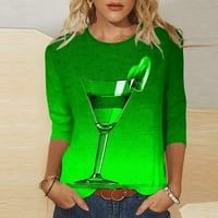St. Patricks Day majica, rukavi Womans Tops Crew Crt Shamrock Print Vintage Dukserirt Bluza Green XXL