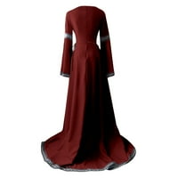 Ženske haljine ispisani izrez scoop-line maxi casual ljetna haljina s dugim rukavima crvena 2xl