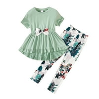 Patpat Kid Girl Outfits BOW PEPLUM gornji i biljni cvjetni hlače Postavljena veličina 5-12