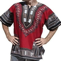 Muška majica Tribalni festival Dashiki Majica Hippie Ljetni vrhovi Casual Tee Beach bluza crveno plava m
