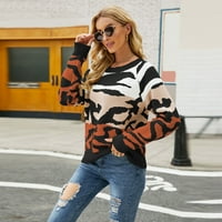 Zrbywb moda jednostavna ženska džemper žene zimski okrugli vrat Leopard pleteni pulover džemper s blokovima