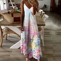Miayilima Mini haljine za žene Ljeto V-izrez bez rukava Ležerne prilike cvjetno ispis Sundress Elegantna