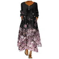 Ljetne haljine za žene V-izrez cvjetni a-line Dužina gležnja, rukava za rukavu za slobodno vrijeme crna
