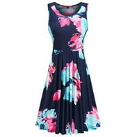 SHEFBE Ljetne haljine za ženske ležerne haljine za žene New Style O-izrez O-izrez Casual bez rukava