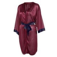 Medcursor Sleep Badžamas Silk Kimono Black Robe Donjeg rublja Čipka za žene saten