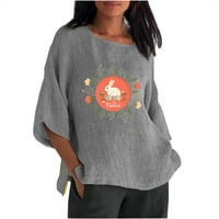 Uskršnji ženski zeko za tiskane majice Casual rukava pamučna posteljina plus veličina ties labavi fit