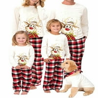 Calsunbaby Božić Porodica Podudaranje pidžama Set Elk Ispis O-izrez dugih rukava + karirane duge hlače