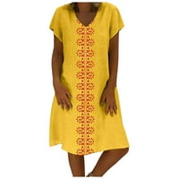 Ljetne haljine za žene bez rukava otisnuta boemijska mini A-line V-izrez Haljina odmora žuta xxxl