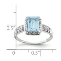 Sterling Silver Rhodium diam. & Light Swiss Blue Topaz prsten - veličine 7