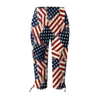 Aoochasliy posteljine hlače za žene udobne obrezivanje slobodno vrijeme Američka zastava Duksevi Yoga