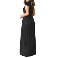 Xiuh Ležerna duga haljina za žene Maxi haljina s kratkim rukavima u boji sa džepom